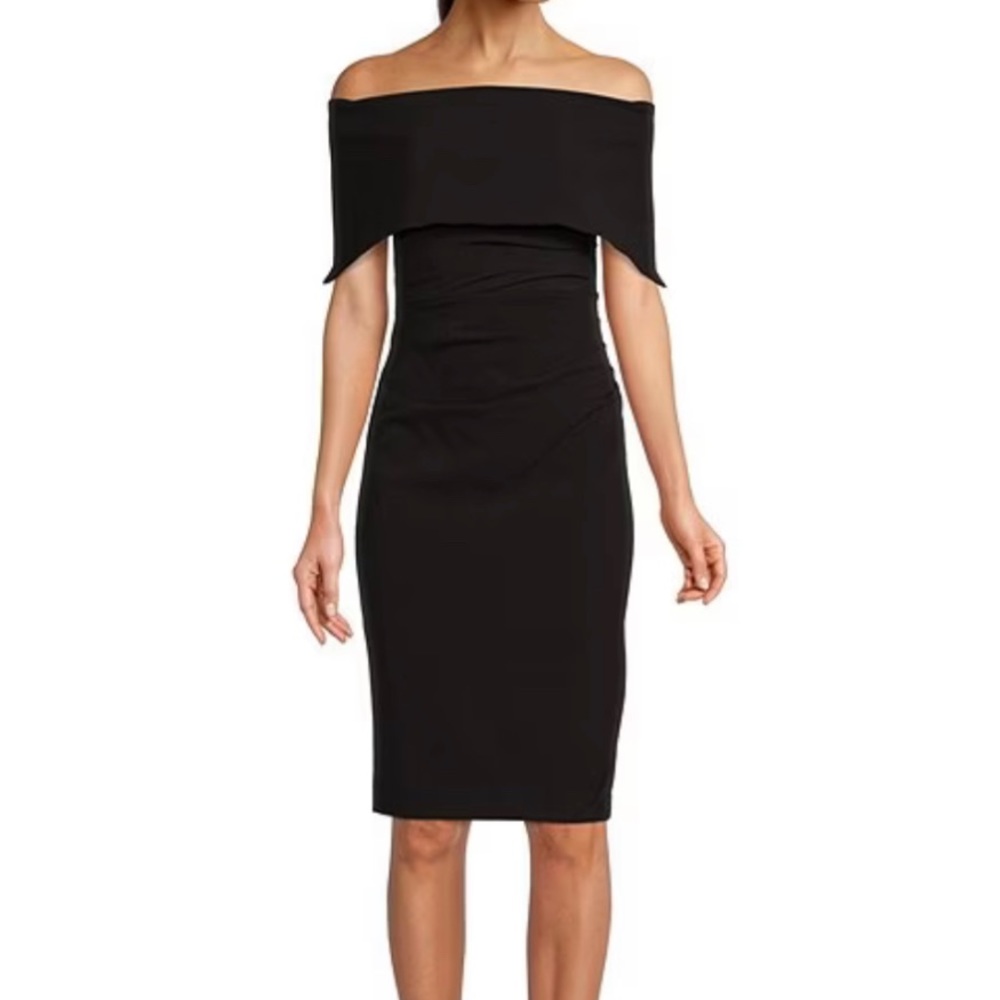 NWT Off-the-Shoulder Short Sleeve Fold Over Ruched Waist Sheath Dress